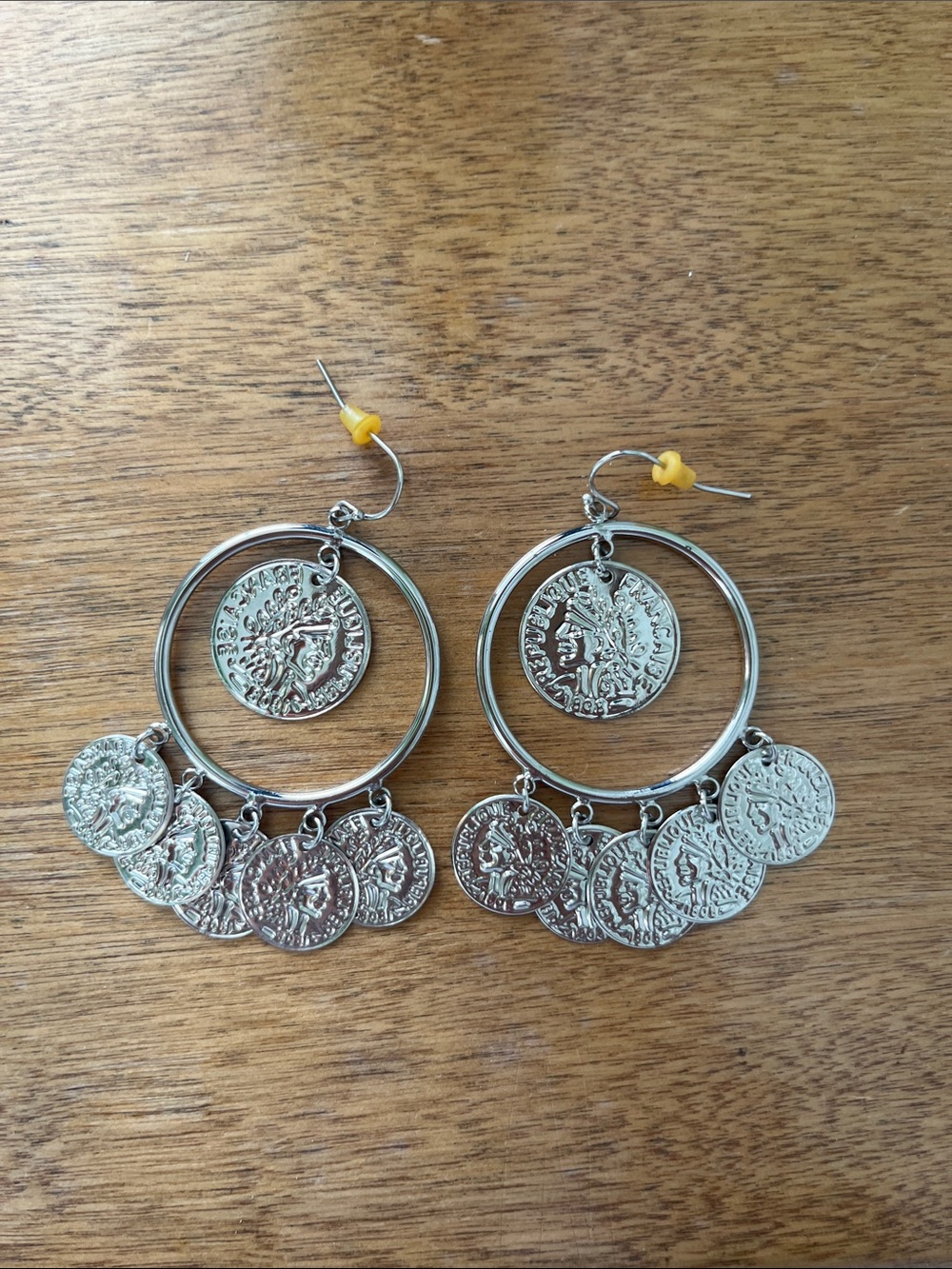 Silver Coin Hoop Dangle Earrings - Classic Women's Jewelry - bohemian style